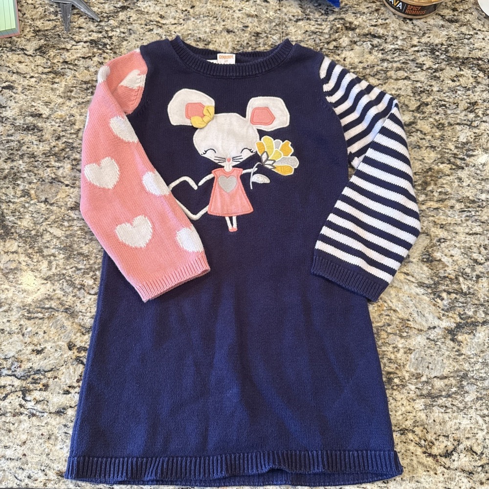 Vintage Gymboree Girls 5T Sweater  cute mouse Dress 100% Cotton